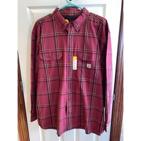 NWT Carhartt Men's Loose Fit Midweight Chambray Long Sleeve Plaid Shirt Size 2XL - Picture 2 of 7